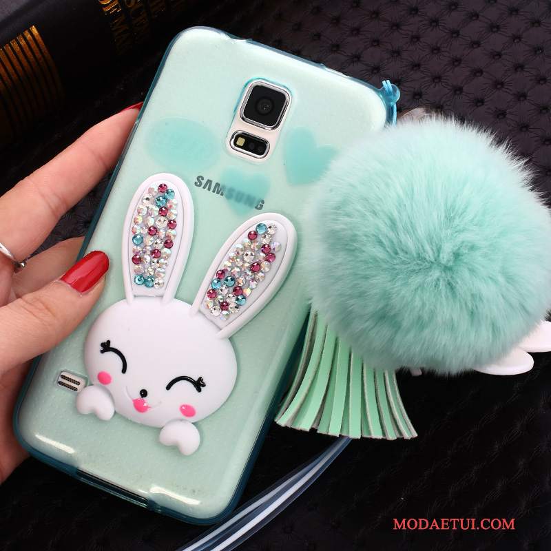 Futerał Samsung Galaxy S5 Wspornik Różowena Telefon, Etui Samsung Galaxy S5 Silikonowe Futrzany Pompon Bunny