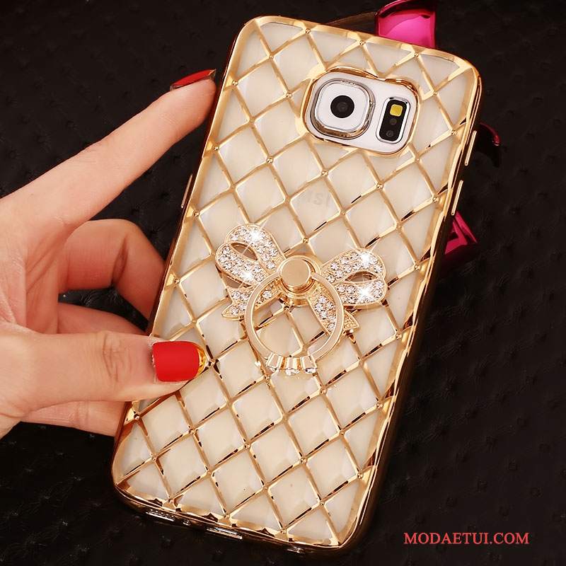 Futerał Samsung Galaxy S6 Edge + Rhinestone Ring Różowe, Etui Samsung Galaxy S6 Edge + Ochraniacz