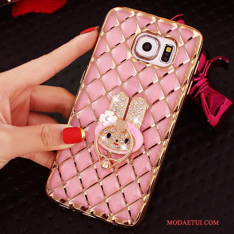 Futerał Samsung Galaxy S6 Edge + Rhinestone Ring Różowe, Etui Samsung Galaxy S6 Edge + Ochraniacz