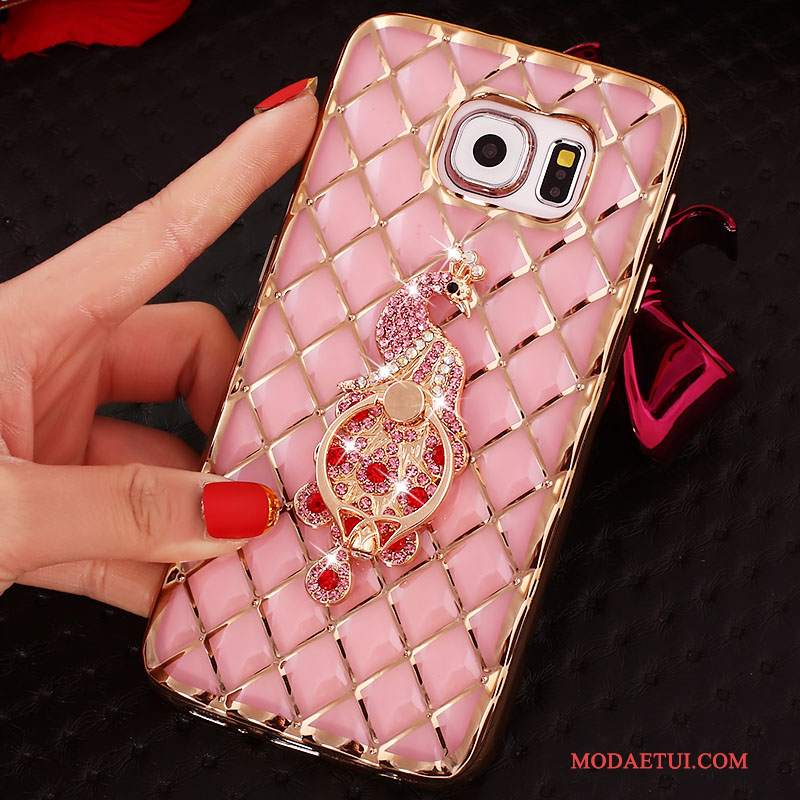 Futerał Samsung Galaxy S6 Edge + Rhinestone Ring Różowe, Etui Samsung Galaxy S6 Edge + Ochraniacz