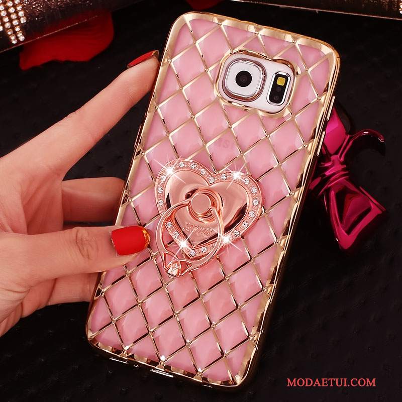 Futerał Samsung Galaxy S6 Edge + Rhinestone Ring Różowe, Etui Samsung Galaxy S6 Edge + Ochraniacz