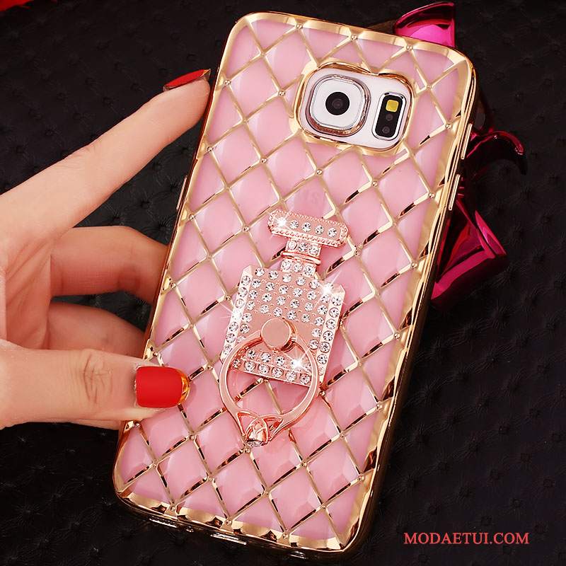 Futerał Samsung Galaxy S6 Edge + Rhinestone Ring Różowe, Etui Samsung Galaxy S6 Edge + Ochraniacz