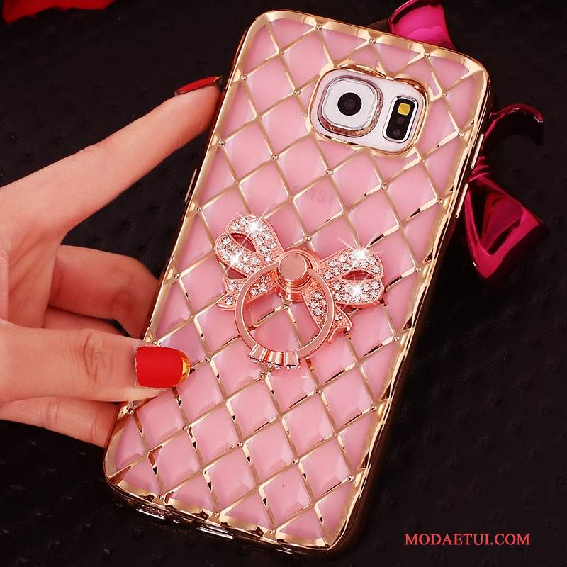 Futerał Samsung Galaxy S6 Edge + Rhinestone Ring Różowe, Etui Samsung Galaxy S6 Edge + Ochraniacz