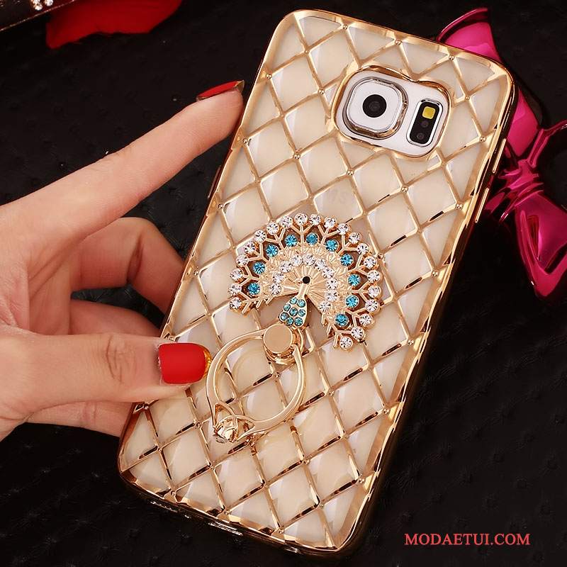 Futerał Samsung Galaxy S6 Edge + Rhinestone Ring Różowe, Etui Samsung Galaxy S6 Edge + Ochraniacz