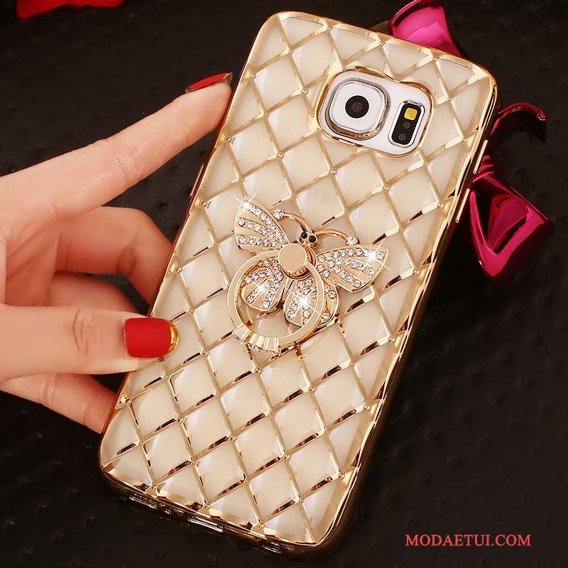 Futerał Samsung Galaxy S6 Edge + Rhinestone Ring Różowe, Etui Samsung Galaxy S6 Edge + Ochraniacz