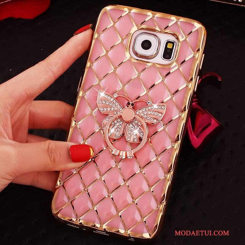 Futerał Samsung Galaxy S6 Edge + Rhinestone Ring Różowe, Etui Samsung Galaxy S6 Edge + Ochraniacz