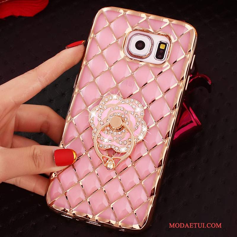 Futerał Samsung Galaxy S6 Edge + Rhinestone Ring Różowe, Etui Samsung Galaxy S6 Edge + Ochraniacz