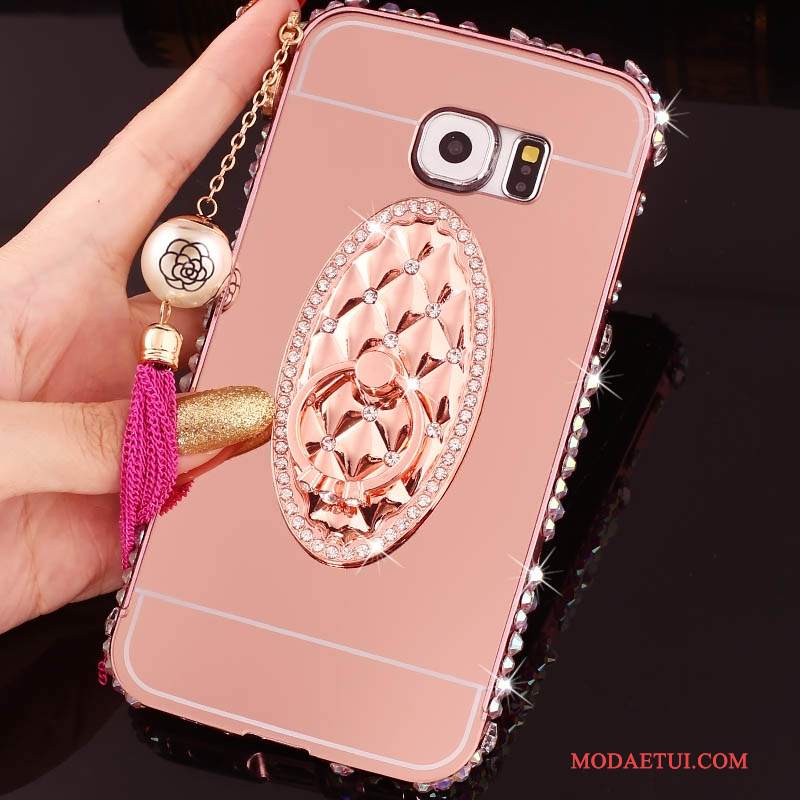 Futerał Samsung Galaxy S6 Edge + Torby Granica Różowe, Etui Samsung Galaxy S6 Edge + Rhinestone Na Telefon Ring