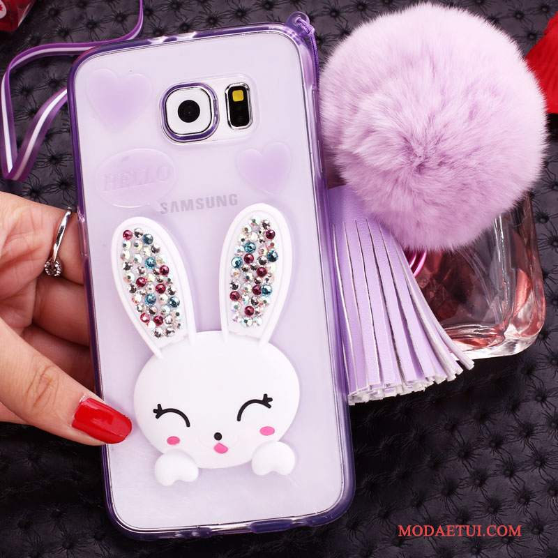 Futerał Samsung Galaxy S6 Rhinestone Zielonyna Telefon, Etui Samsung Galaxy S6 Silikonowe Futrzany Pompon Bunny