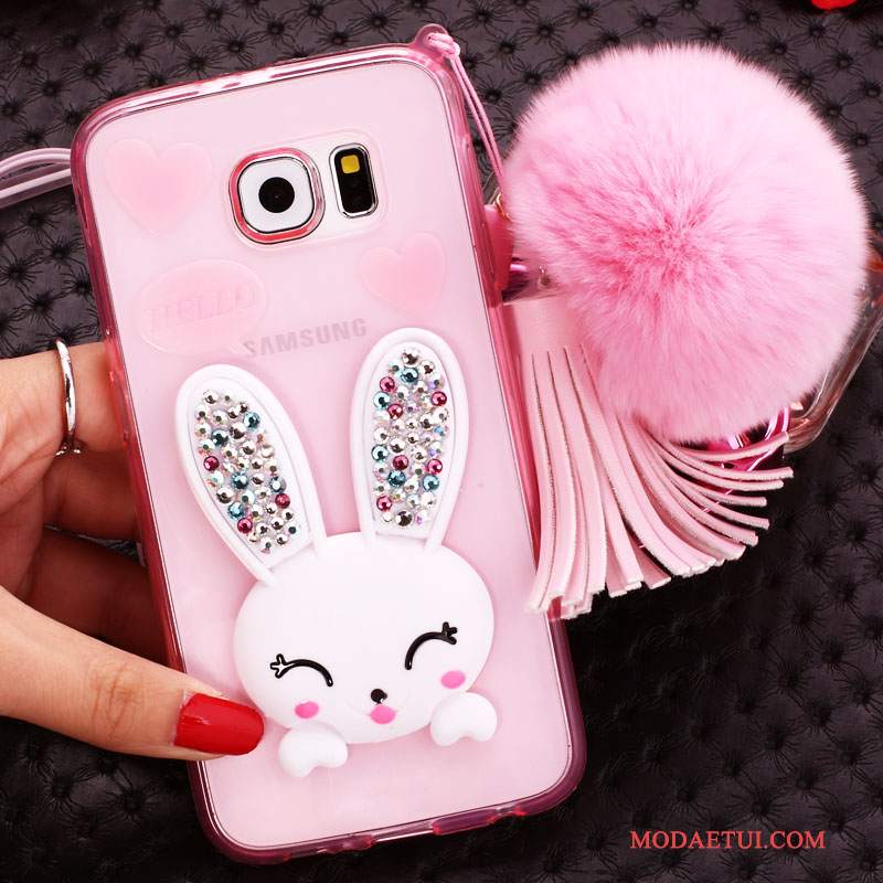 Futerał Samsung Galaxy S6 Rhinestone Zielonyna Telefon, Etui Samsung Galaxy S6 Silikonowe Futrzany Pompon Bunny