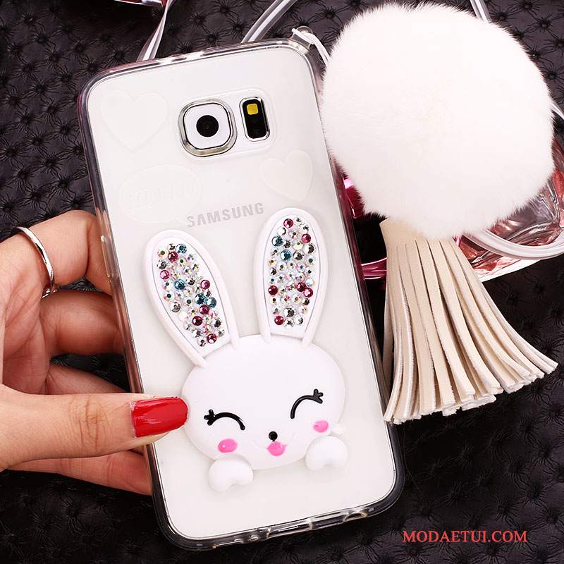 Futerał Samsung Galaxy S6 Rhinestone Zielonyna Telefon, Etui Samsung Galaxy S6 Silikonowe Futrzany Pompon Bunny