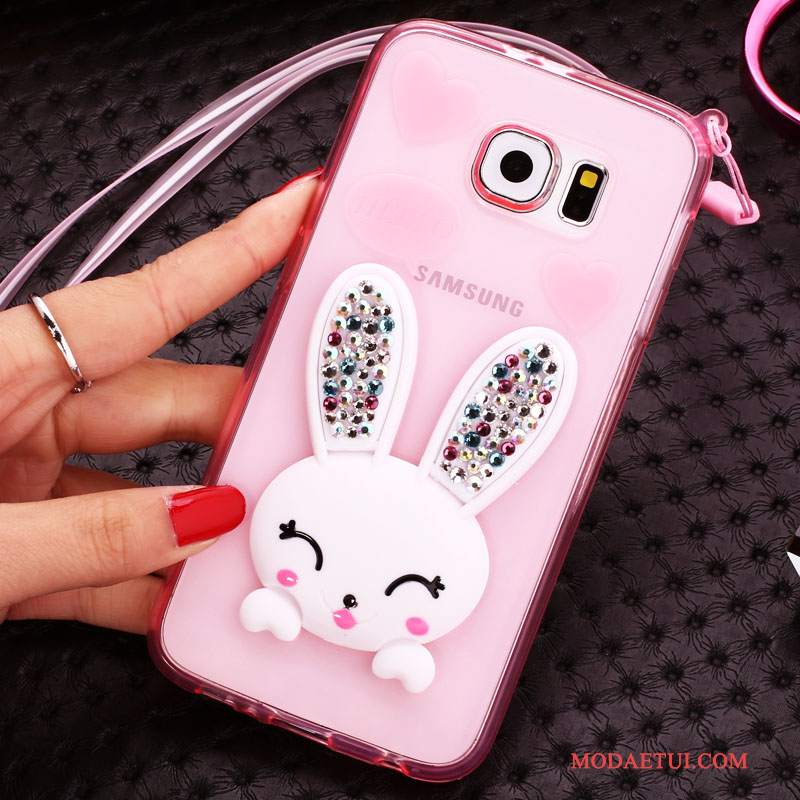 Futerał Samsung Galaxy S6 Rhinestone Zielonyna Telefon, Etui Samsung Galaxy S6 Silikonowe Futrzany Pompon Bunny