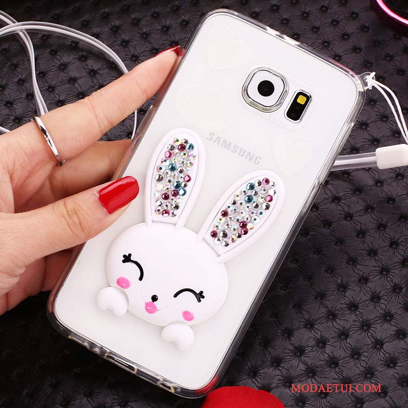 Futerał Samsung Galaxy S6 Rhinestone Zielonyna Telefon, Etui Samsung Galaxy S6 Silikonowe Futrzany Pompon Bunny