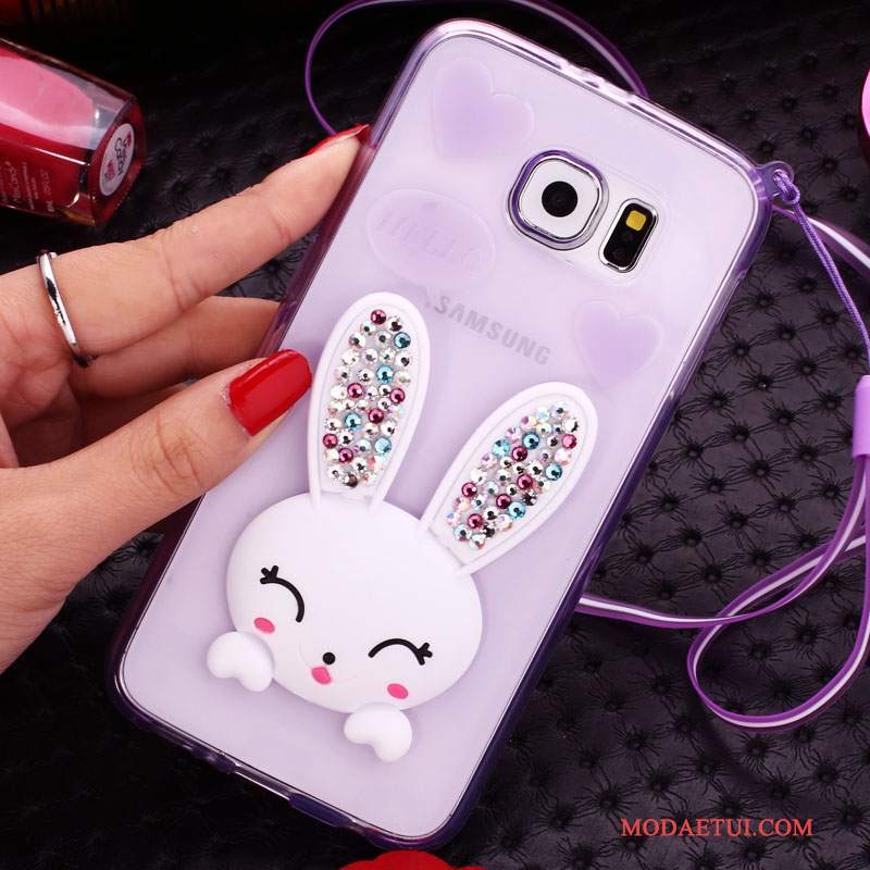 Futerał Samsung Galaxy S6 Rhinestone Zielonyna Telefon, Etui Samsung Galaxy S6 Silikonowe Futrzany Pompon Bunny