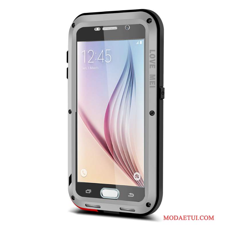 Futerał Samsung Galaxy S6 Silikonowe Trzy Mechanizmy Obronne Srebro, Etui Samsung Galaxy S6 Ochraniacz Anti-fallna Telefon