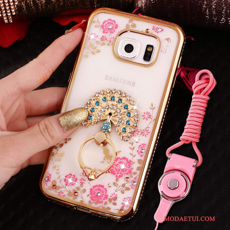 Futerał Samsung Galaxy S7 Edge Rhinestone Różowe Ring, Etui Samsung Galaxy S7 Edge Ochraniacz Wiszące Ozdoby Anti-fall