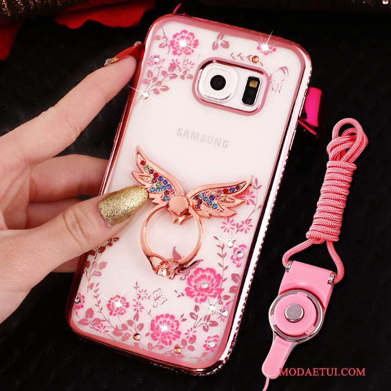Futerał Samsung Galaxy S7 Edge Rhinestone Różowe Ring, Etui Samsung Galaxy S7 Edge Ochraniacz Wiszące Ozdoby Anti-fall