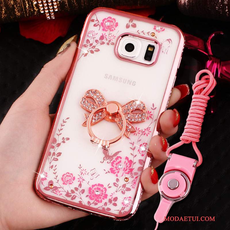 Futerał Samsung Galaxy S7 Edge Rhinestone Różowe Ring, Etui Samsung Galaxy S7 Edge Ochraniacz Wiszące Ozdoby Anti-fall