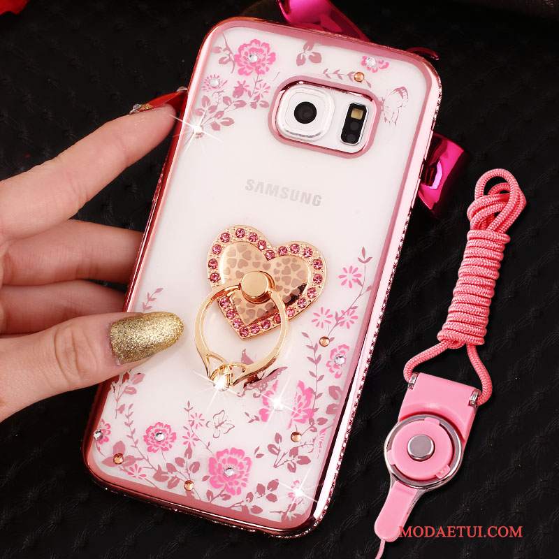 Futerał Samsung Galaxy S7 Edge Rhinestone Różowe Ring, Etui Samsung Galaxy S7 Edge Ochraniacz Wiszące Ozdoby Anti-fall