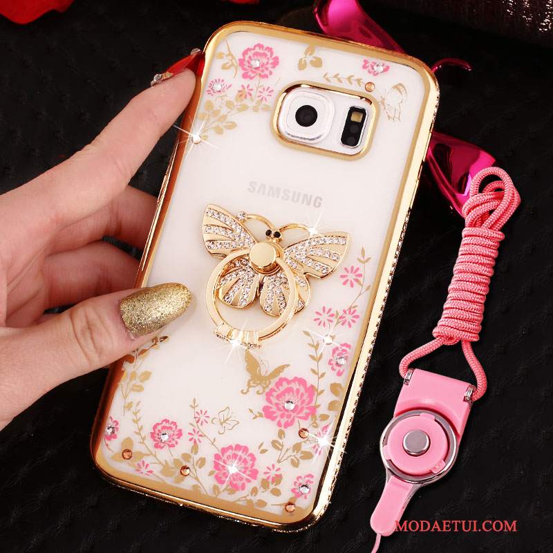 Futerał Samsung Galaxy S7 Edge Rhinestone Różowe Ring, Etui Samsung Galaxy S7 Edge Ochraniacz Wiszące Ozdoby Anti-fall