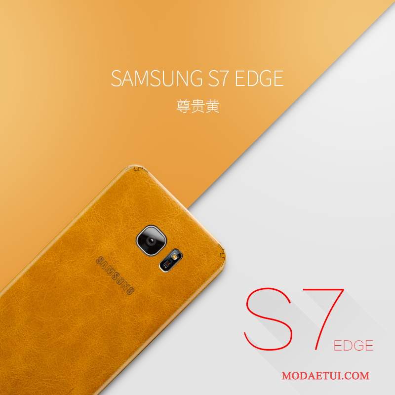 Futerał Samsung Galaxy S7 Edge Torby Żółty Cienkie, Etui Samsung Galaxy S7 Edge Skóra Na Telefon