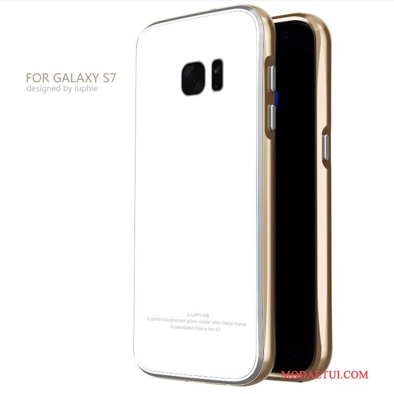 Futerał Samsung Galaxy S7 Metal Szkło Hartowane Czarny, Etui Samsung Galaxy S7 Ochraniacz Anti-fallna Telefon