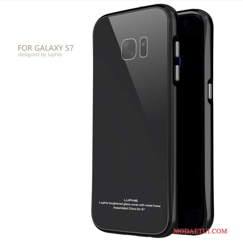Futerał Samsung Galaxy S7 Metal Szkło Hartowane Czarny, Etui Samsung Galaxy S7 Ochraniacz Anti-fallna Telefon