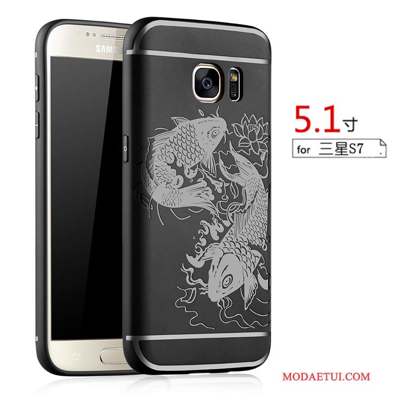 Futerał Samsung Galaxy S7 Ochraniacz Nubuku Wzór, Etui Samsung Galaxy S7 Relief Czarnyna Telefon