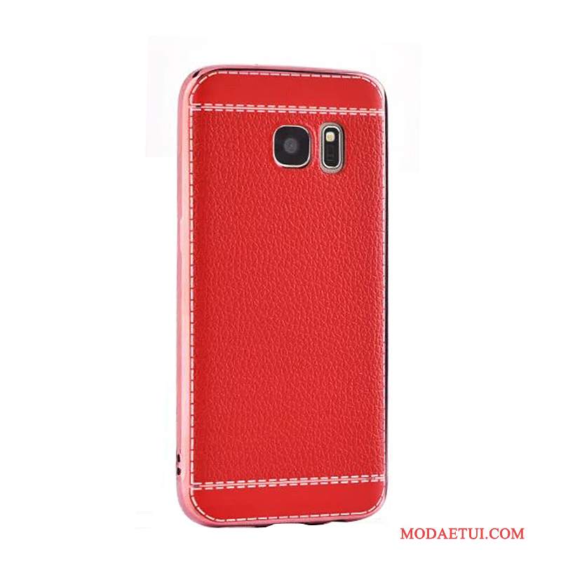 Futerał Samsung Galaxy S7 Skóra Biznes Wzór, Etui Samsung Galaxy S7 Miękki Czerwonyna Telefon