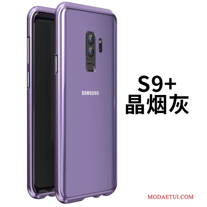 Futerał Samsung Galaxy S9+ Metal Niebieski Szkło, Etui Samsung Galaxy S9+ Torby Na Telefon Granica