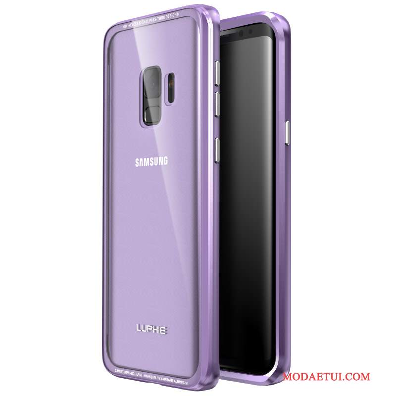 Futerał Samsung Galaxy S9 Ochraniacz Granica Tylna Pokrywa, Etui Samsung Galaxy S9 Torby Purpurowy Szkło Hartowane