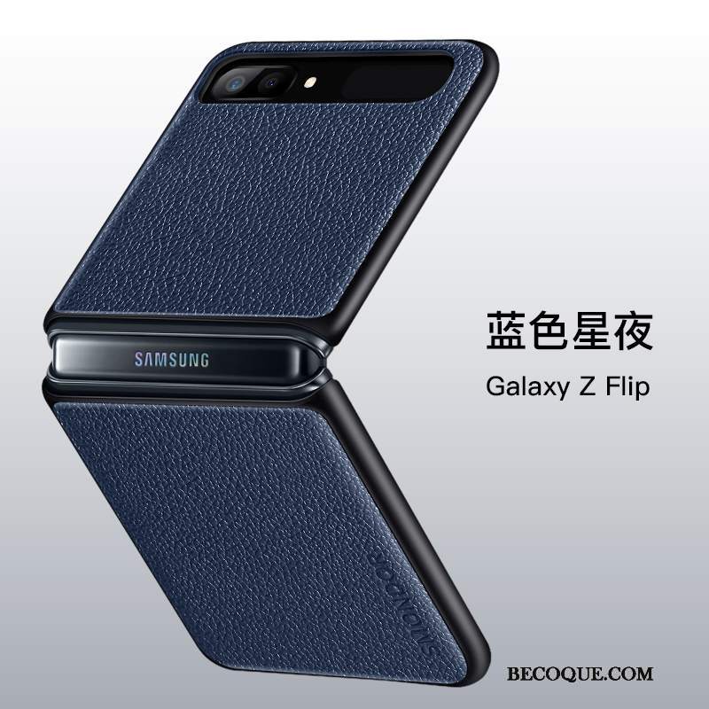 Futerał Samsung Z Flip Skóra Czarny Anti-fall, Etui Samsung Z Flip Silikonowe Na Telefon Bydło