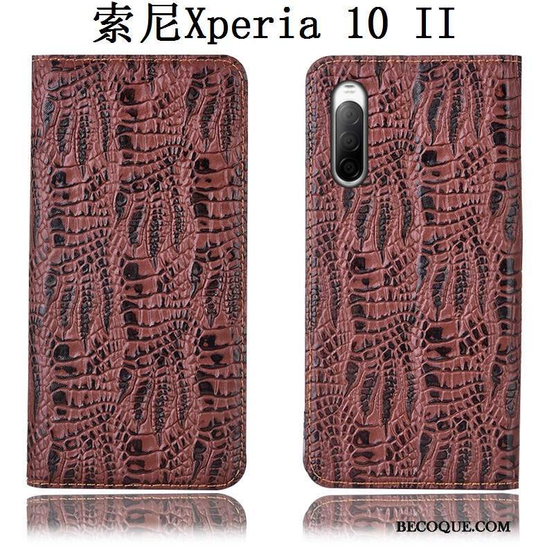 Futerał Sony Xperia 10 Ii Skóra Anti-fall Czarny, Etui Sony Xperia 10 Ii Pokrowce Krokodylna Telefon