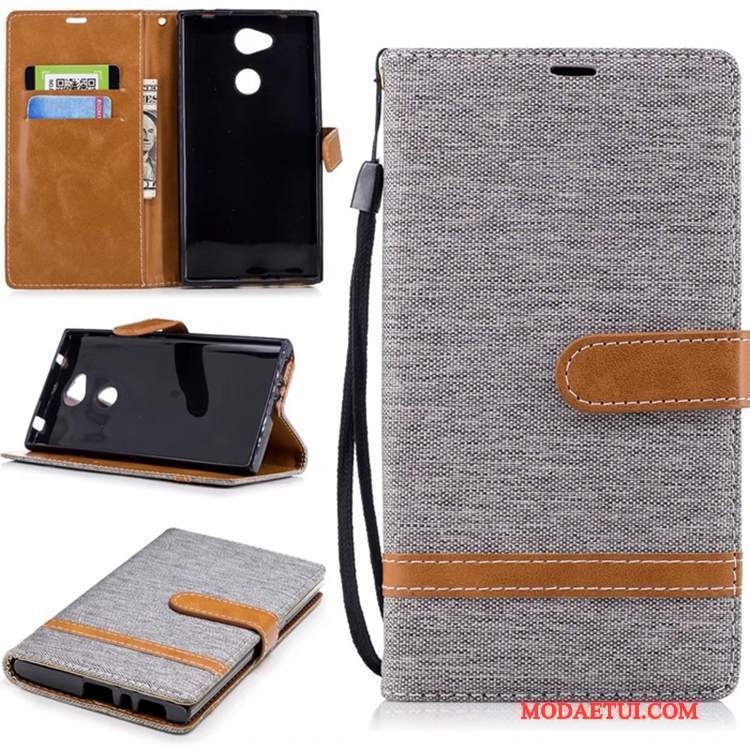 Futerał Sony Xperia L2 Skóra Denim Anti-fall, Etui Sony Xperia L2 Portfel Karta Czyste