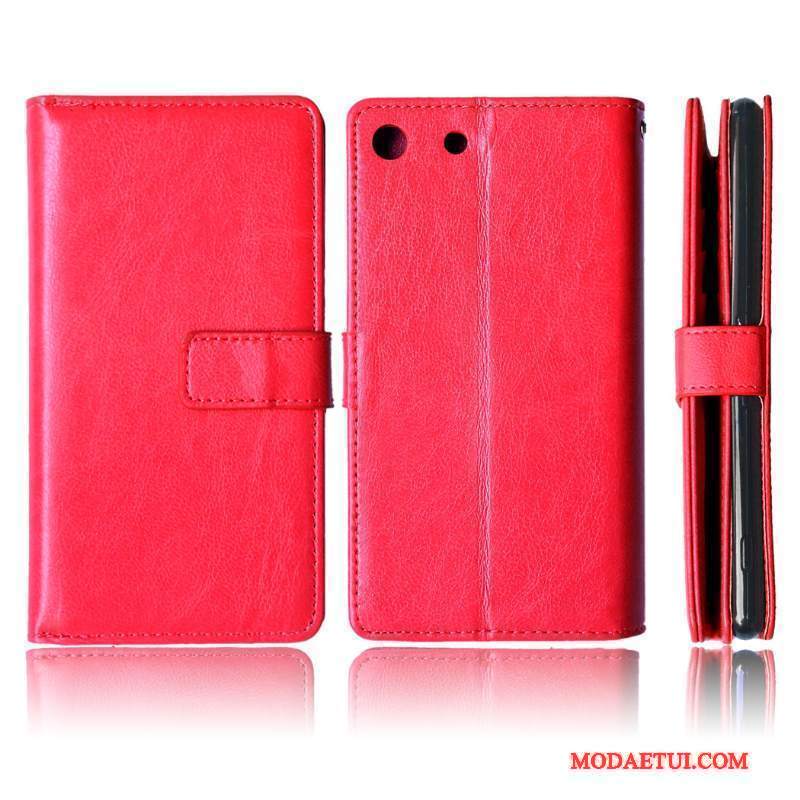 Futerał Sony Xperia M5 Dual Portfel Anti-fall Czerwony, Etui Sony Xperia M5 Dual Skóra Kartana Telefon