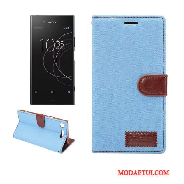 Futerał Sony Xperia Xz1 Skóra Na Telefon Denim, Etui Sony Xperia Xz1 Ochraniacz Zielony