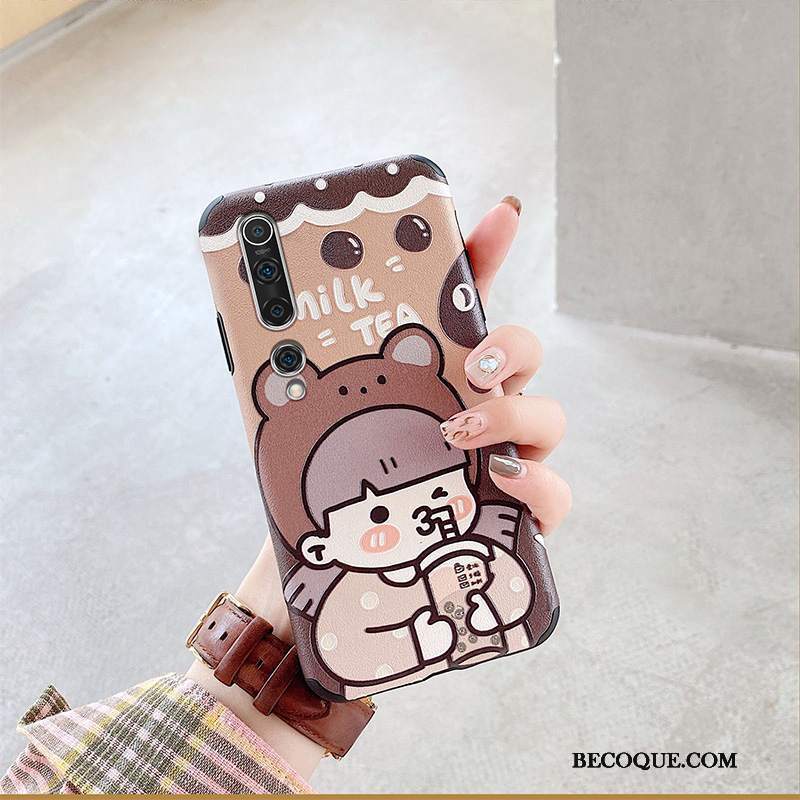 Futerał Xiaomi Mi 10 Relief Pięknyna Telefon, Etui Xiaomi Mi 10 Kreskówka Anti-fall Czerwony Netto