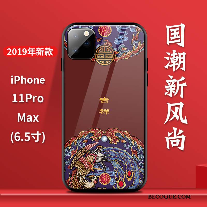 Futerał iPhone 11 Pro Max Silikonowe Chiński Styl Szkło, Etui iPhone 11 Pro Max Oryginalny Anti-fall