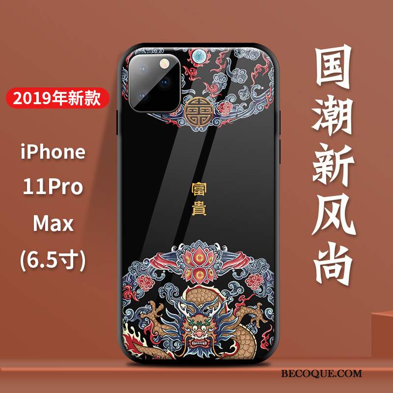 Futerał iPhone 11 Pro Max Silikonowe Chiński Styl Szkło, Etui iPhone 11 Pro Max Oryginalny Anti-fall