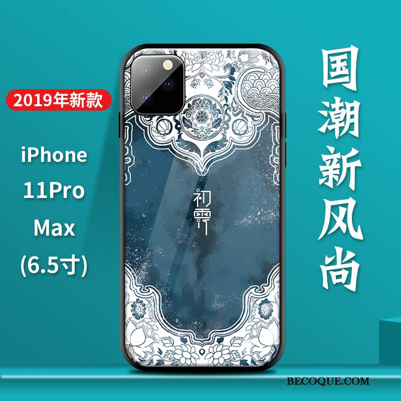 Futerał iPhone 11 Pro Max Silikonowe Chiński Styl Szkło, Etui iPhone 11 Pro Max Oryginalny Anti-fall