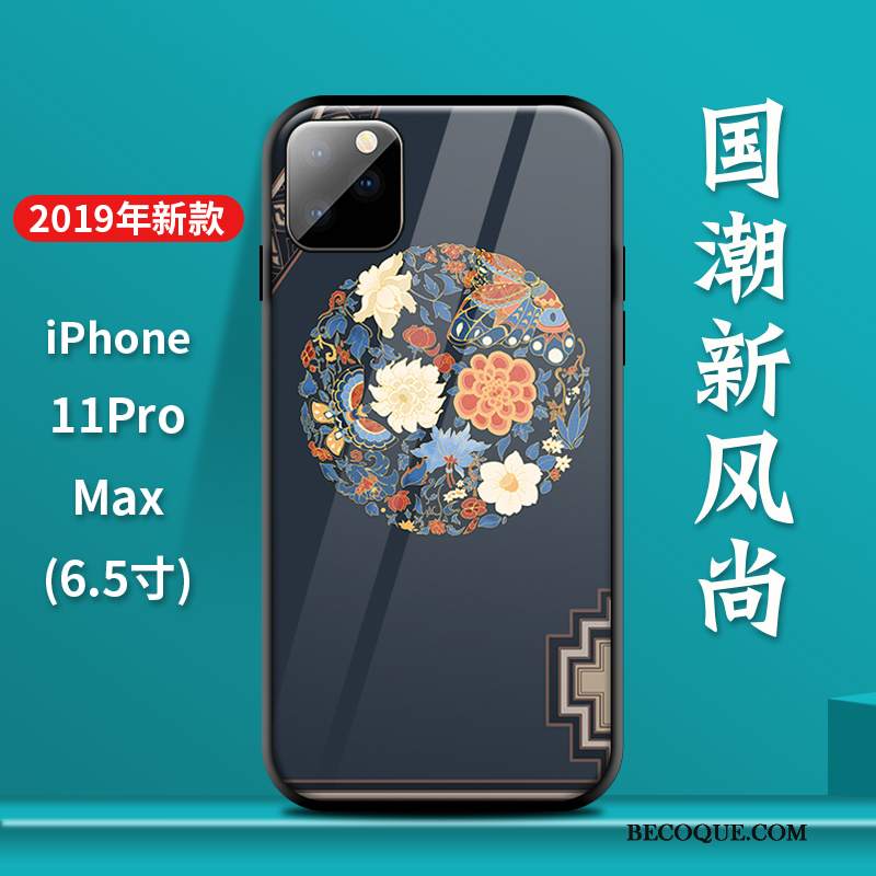 Futerał iPhone 11 Pro Max Silikonowe Chiński Styl Szkło, Etui iPhone 11 Pro Max Oryginalny Anti-fall