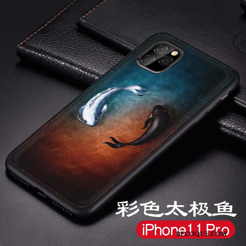 Futerał iPhone 11 Pro Skóra Na Telefon Czarny, Etui iPhone 11 Pro Silikonowe Anti-fall Nubuku