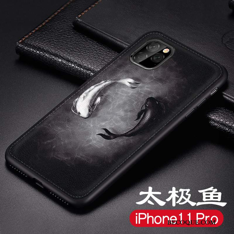 Futerał iPhone 11 Pro Skóra Na Telefon Czarny, Etui iPhone 11 Pro Silikonowe Anti-fall Nubuku