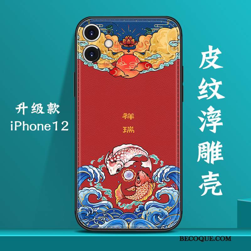 Futerał iPhone 12 Kreatywne Chiński Styl Anti-fall, Etui iPhone 12 Skóra Nowy Niebieski