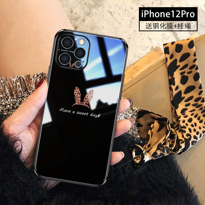 Futerał iPhone 12 Pro Moda Królikna Telefon, Etui iPhone 12 Pro Torby Czarny Wiszące Ozdoby