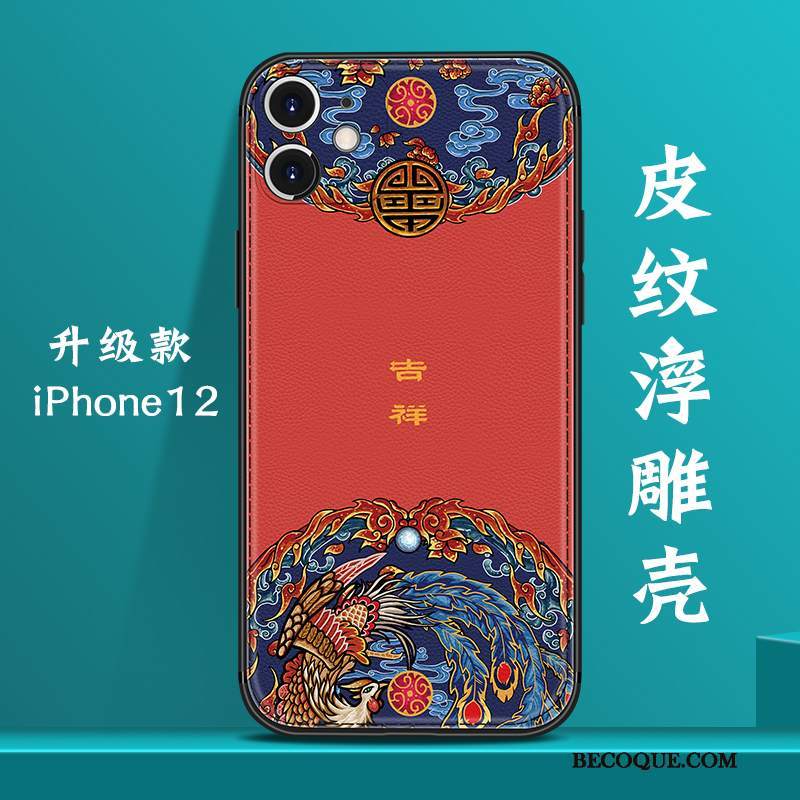Futerał iPhone 12 Torby Chiński Styl Osobowość, Etui iPhone 12 Skóra Wiatr Nowy