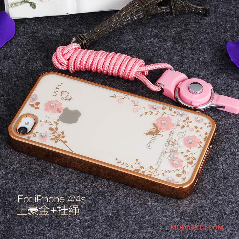 Futerał iPhone 4/4s Silikonowe Anti-fall Różowe, Etui iPhone 4/4s Rhinestone Na Telefon