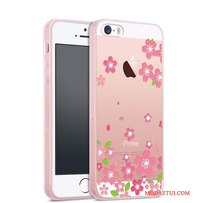 Futerał iPhone 5/5s Silikonowe Różowena Telefon, Etui iPhone 5/5s Torby Przezroczysty Anti-fall