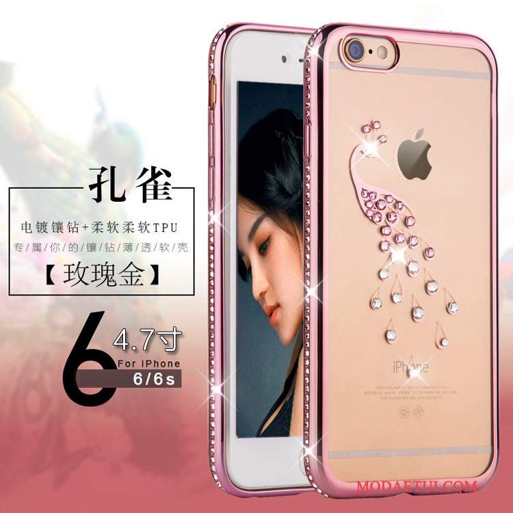 Futerał iPhone 6/6s Kryształkami Proste Różowe, Etui iPhone 6/6s Luksusowy Na Telefon Przezroczysty
