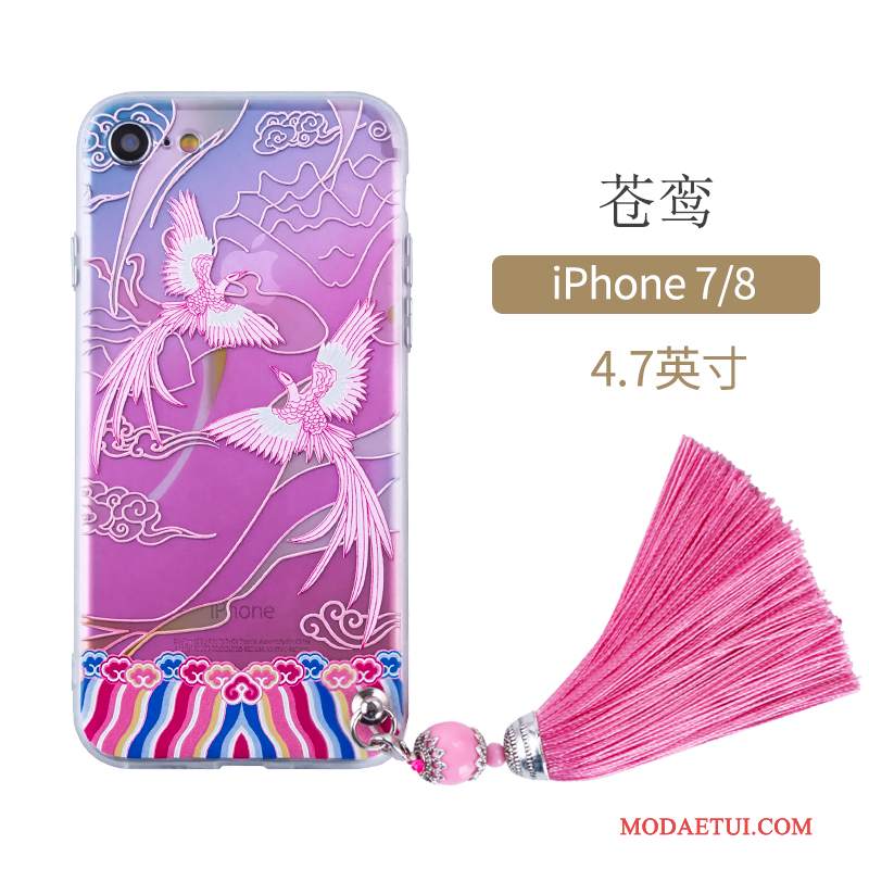 Futerał iPhone 7 Ochraniacz Na Telefon Purpurowy, Etui iPhone 7 Chiński Styl Sztuka